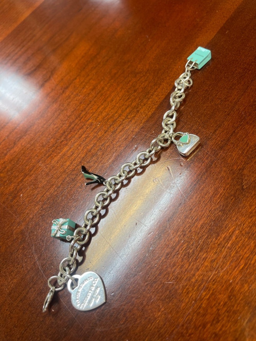 Tiffany & Co. Silver Charm Bracelet with Tiffany Blue Charms